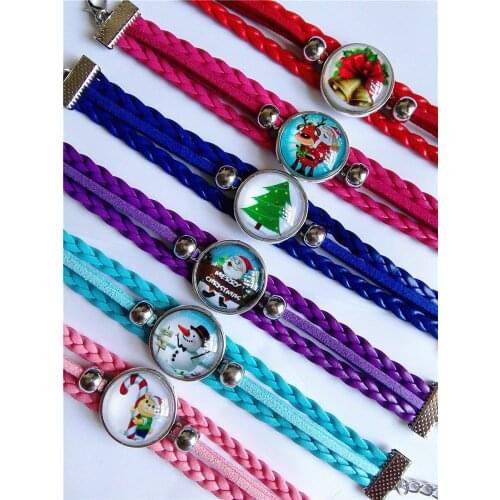 1pc Christmas, Christmas tree, snowman, bow tie, bell, candy Bracelet Glass Cartoon Movie Charms bracelet Christmas gifts