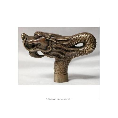 100% brass Pure Copper Brass Grandpa Good Lucky Qing Ming China Handwork Carving Dragon Statue Cane Head Walking Stick