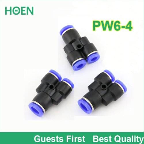 100 pcs PW Reducing Unequal Y type Union PW6-4 Tee redecer 6mm to 4mm Air Tube Fitting One touch push In pneumatic fitting