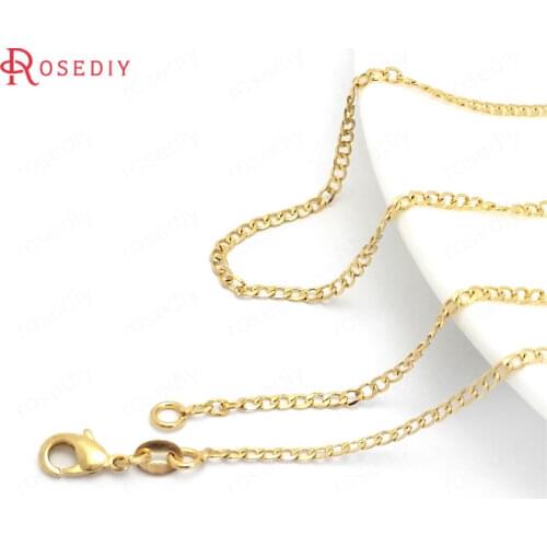 37915)2PCS 45CM 24K Gold Color Copper with Lobster Clasps Finished Necklace Chains Jewelry Making Supplies Findings Accessories
