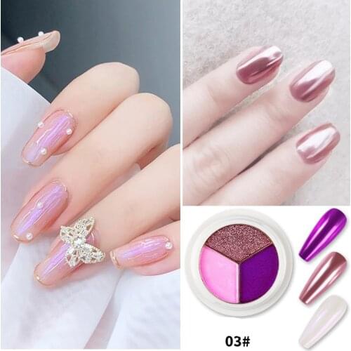 3Colors/Box Solid Magic Mirror Effect Nail Powder Glitter Holographic Nails Pigment for UV Gel Polish Aurora Shiny Dust