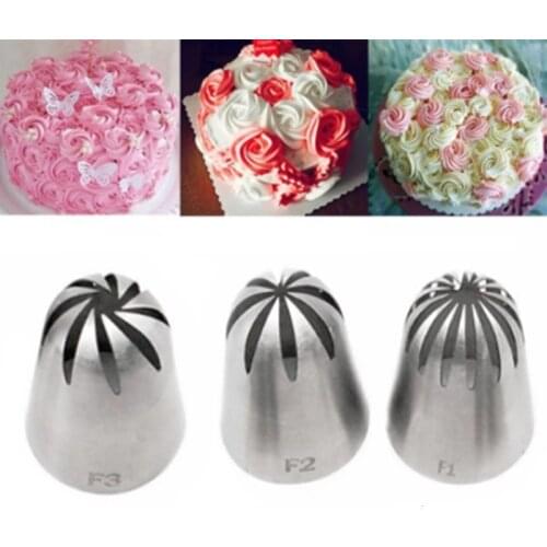 3Pcs/1PC Large Cream Cake Russian Nozzles Rose Flower Leaf Stainless Steel Icing Piping Tips Coupler Cupcake Decorating Baking
