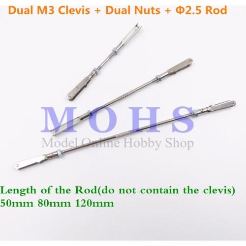 5/10sets clevis + rod COMBO M3 clevis threaded at 2 end D2.5mm M3 push rod steel wire push pull rod pushrod connecting rod