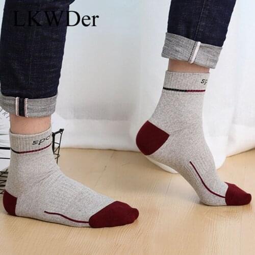 LKWDer 5 Pairs Socks Mens New Cotton Winter Men Socks Sweat-Absorbent Breathable Striped Basket Ball Socks Sports Socks Meias