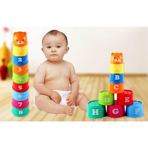 9 stks/set Stack Cup Toren Cijfers Letters Educatief Baby Speelgoed Foldind Kinderen Vroege Intelligentie 24 Maanden Baby Games