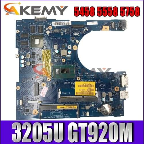 Akemy Brand New AAL10 LA-B843P FOR Dell INSPIRON 5458 5558 5758 Laptop Motherboard SR215 3205U 920M/1GB CN-0F0T2K F0T2KMainboard