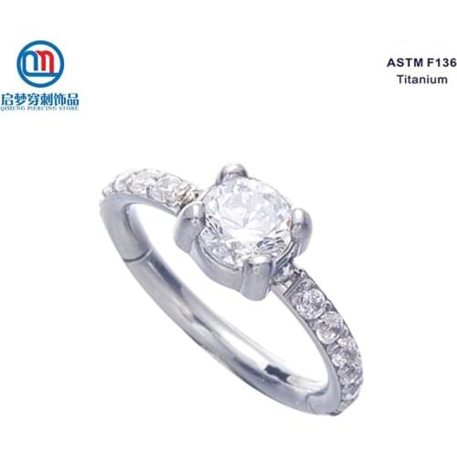 ASTM F136 Titanium Prong Set Rounded Zircon Hinged Segment Clicker Hoop Body Piercing Jewelry