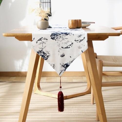 Chinese Style Flower Cotton And Linen Fringed Side Table Runner Tea Table Decoration Fabric Porch Shoe Cabinet Dust-Proof Cloth