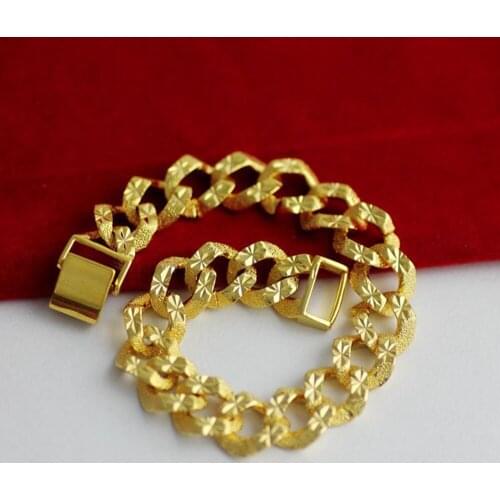 Wrist Chain Link Bracelet Yellow Gold Filled Womens Mens Bracelet Carved Star