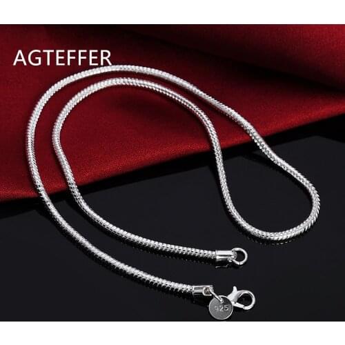 AGTEFFER 925 Sterling Silver 16/18/20/22/24 Inch 3mm Snake Chain Necklace For Women Man Fashion Wedding Party Charm Jewelry