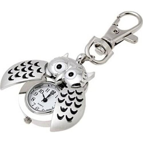 Women watches Mini Metal Key Ring owl double open Quartz Watch Clock Silver Dress reloj mujer watch men relojes de bolsillo #N03
