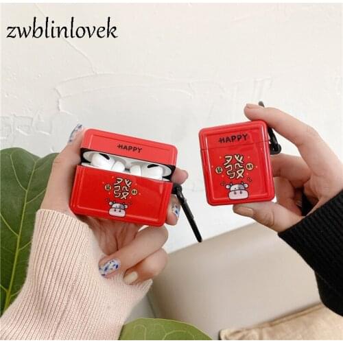 Red cow 3d earphone case cute cartoon case for airpods 1 2 pro wireless bluetooth protective cover pendant with hook keyring
