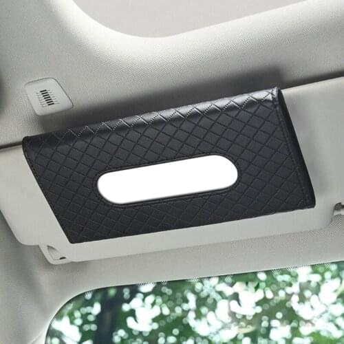 Car Visor Tissue Bag Portable Leather Tissue Box Creative Vehicle Interior Tissue Box-Black/Khaki/Pink