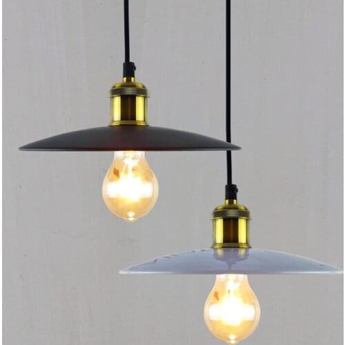 Black/white iron finished lampshade pendant light E27 AC110V/220V industrial edison lighting with ceiling mount and wire