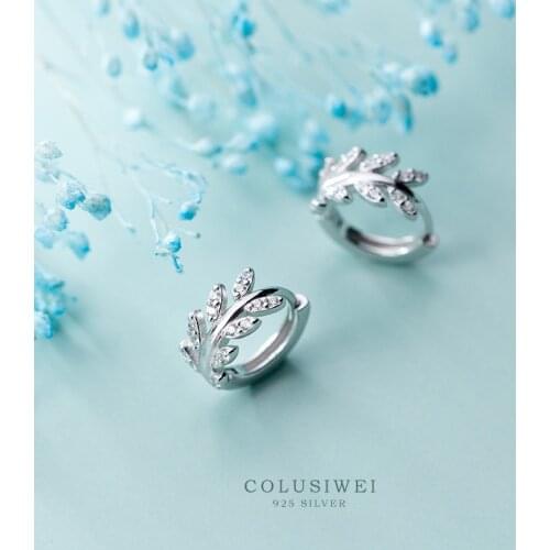 COLUSIWEI New Shiny Clear CZ Leaves Hoop Earring for Women Pure 925 Sterling Silver Fashion Wedding Engagement Gift Fine Jewelry