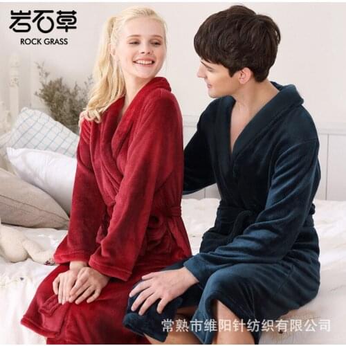 Ladies Long Bathrobe For Women Flannel Bath Robe Dressing Gown Winter Solid Robe Sleepwear Pajama Nightdress Free Shipping