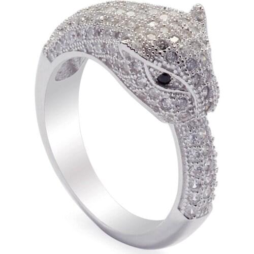 Eulonvan Luxury fashion 925 sterling Silver jewelry leopard Rings for men and women White Black Cubic Zirconia S-3741 size 6 7 8