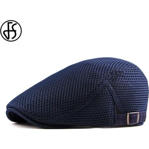 FS Unisex Flat Cap For Men Women Beret Summer Casual Sun Breathable Hats Adjustable Fashion Flat Caps Solid Color Blue Hat