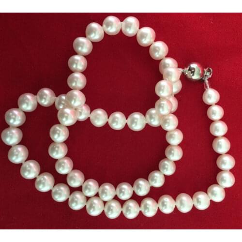 Classic 9-10mm south sea round white pearl necklace 18inch925s