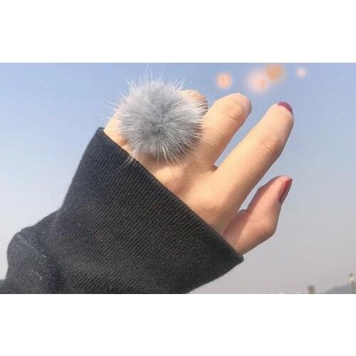 Beautiful Adjustable Pom Pom Ball Fur Rings Bague For Women 6 Colors Natural Pompoms Round Mink Ring Anillos Full Size Wholesale