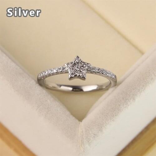Korean version of the stylish simple S925 silver five-point star full of diamond ring zircon engagement gift