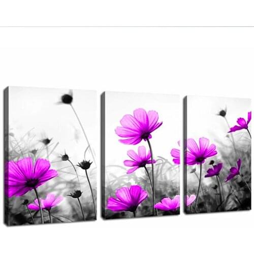 3 Piece Full Round Diamond embroidery Wildflowers,Black and White Flower Diamond Painting Mosaic Triptych 3d Sticker Art MM150