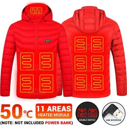 11 Areas USB Heated Jacket Warm Double Switch Control Mens Heated Vest Clothing Womens Thermal Winter Fishing Windbreaker