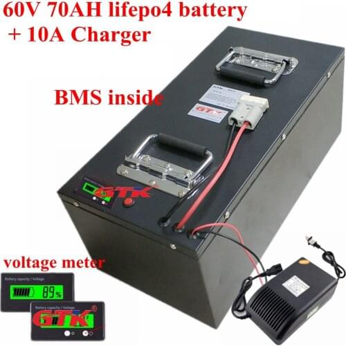 GTK Lithium 60V 70AH lifepo4 battery Rechargeable with BMS for scooter tricycle motorcycle vehicle bike Van + 10A Charger