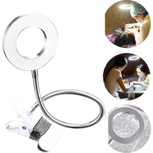 Microblading Tattoo 8X Magnifier Lamp Nail Art USB Cold Light Led Non-slip Equipment Clamp Glass Table Lamp for Beauty Salon