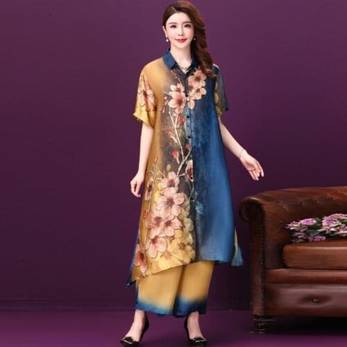 Fashion Retro Art Classic Imitation Silk Printing Loose Photographs Real Literature Pants Women Plus Size Dress