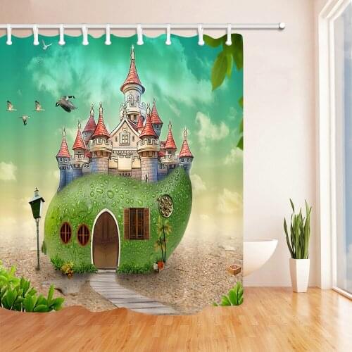 Cartoon Shower Curtains Mango Fairy Tale Creativity Fruit Castle Wild Goose Kid Bathroom Set Waterproof Polyester Fabric Curtain