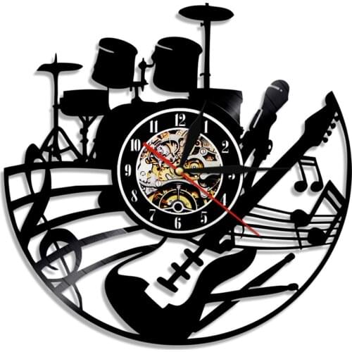 Vinyl Record Wall Clock Modern Design Musical Theme Decorative Black Art Clock With LED Backlight Color Changing Lamp