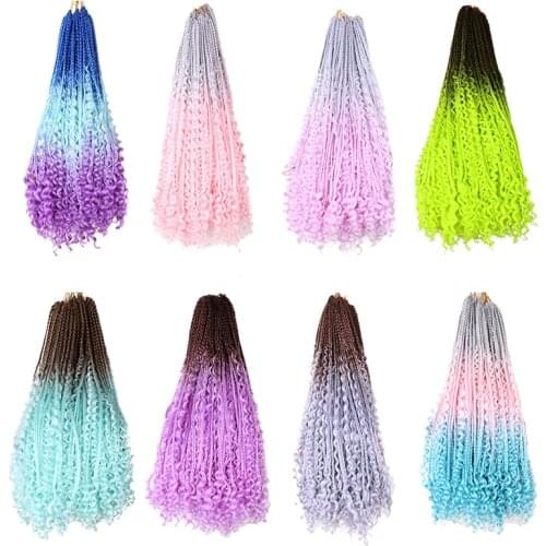 Natifah Jumbo Braiding Synthetic Crotchet Hair Box Braids With Curly Ends Hair Extensions 80g 22 Inch Ombre River Goddess Hair