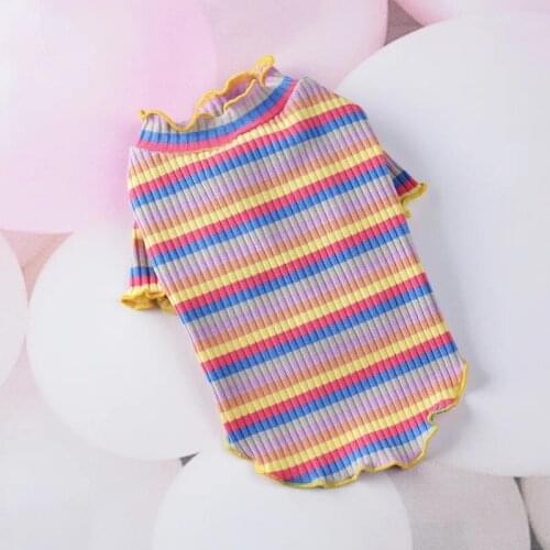 New Puppy Costume Rainbow Striped Dog Clothes Ruffle Collar Female Dogs Shirts Spring Autumn Small Pet Chihuahua Knit Sweater
