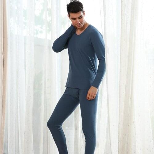 Autumn Winter New Mens Thermal Underwear Double-sided Sanding Seamless Suit Solid Long Johns Warm Plus Velvet Man Underwear Set