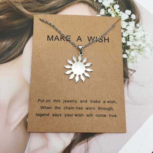 New Fahion Trendy Cute Stainless Steel Sun pendant necklace with make a wish card pendant accessories wholesales