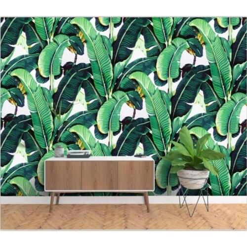 Beibehang Custom wallpaper home decoration mural European retro hand-painted rainforest plant banana leaf mural wall