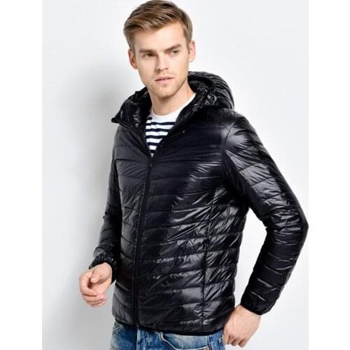 Autumn winter light and warm white duck down jacket mens long-sleeved plus size new down coat stand collar hooded two options