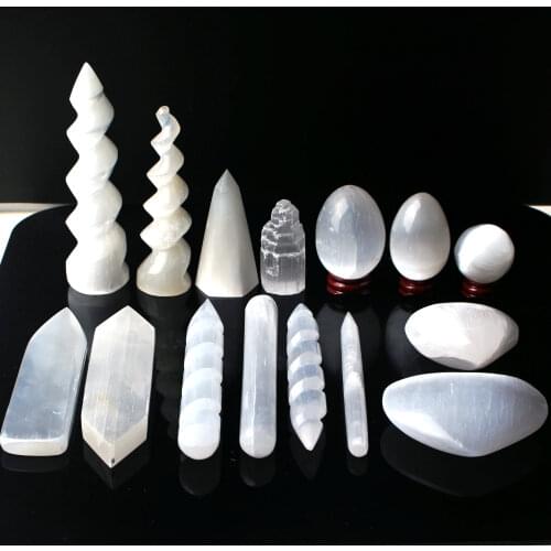 1pc Natural White Selenite Stick Crystal Point Wand Mineral Specimen Hand Carved Ornament Healing Gift