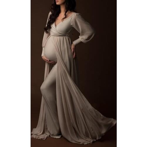 Long Sleeves Maternity Dresses with Detachable Skirt Gowns for Photoshoot Boudoir Lingerie Robe Bathrobe Nightwear Babydoll