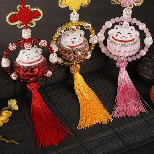 Chinese Style Chinese Bow Diamond Lucky Cat Car Pendant Rearview Mirror Car Decoration Pendant Ornament