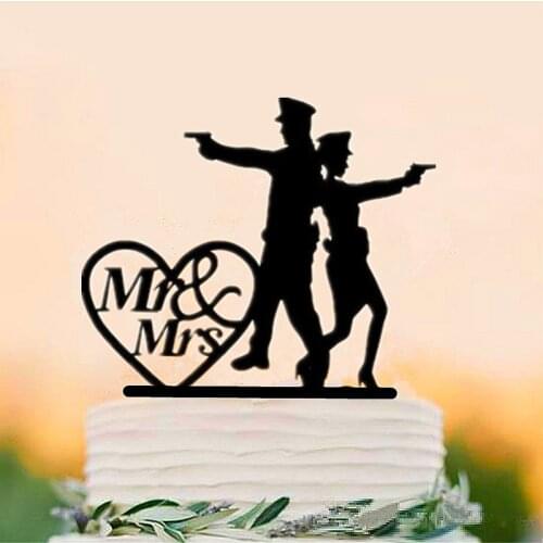 Police Bride and Groom Wedding Cake Toppers Letter Police Wedding Cake Decorating Mr & Mrs Toppers
