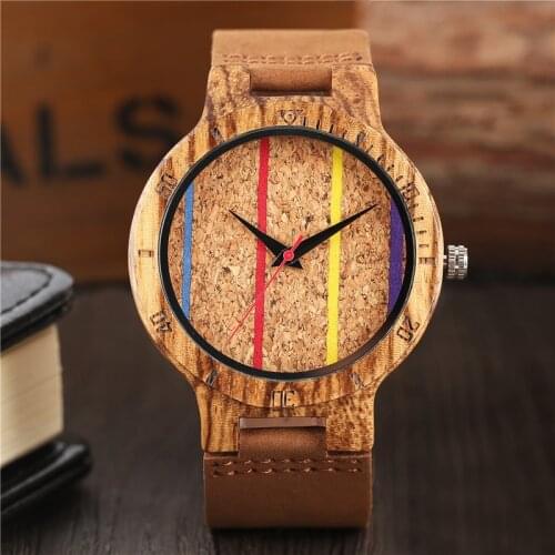 Casual Wooden Watch Multicolor Line Grain Case Unique Men Women Bamboo Quartz Wristwatch Trendy Teens Clock relogio hour