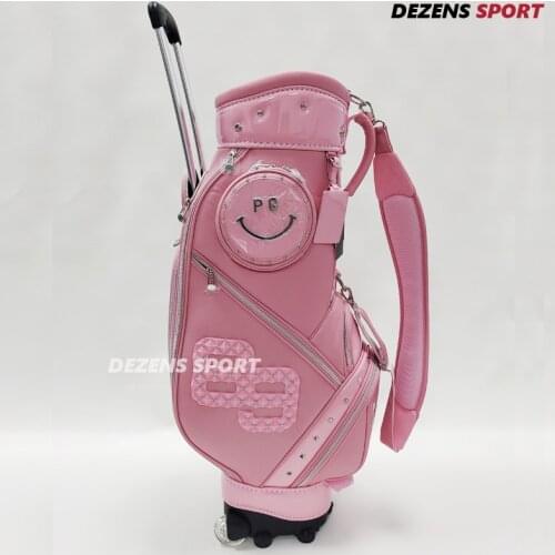 Pink Womens Golf bag PU golf bag Pull rod with pulley Golf standard bag