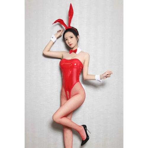 Sexy Women PU Faux Leather bodysuit PVC cosplay lingerie fetish nightwear latex open crotch catsuit hot body suit with Headwear