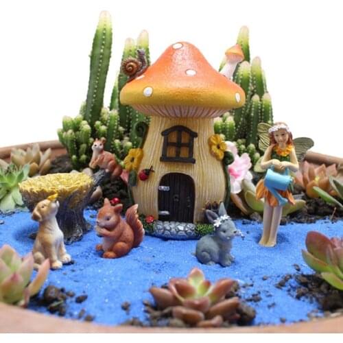 Fairy Garden Miniatures Set Mini Fairy Garden Kit with House Dog Rabbit Squirrels Miniature Garden Bonsai Supplies Decor