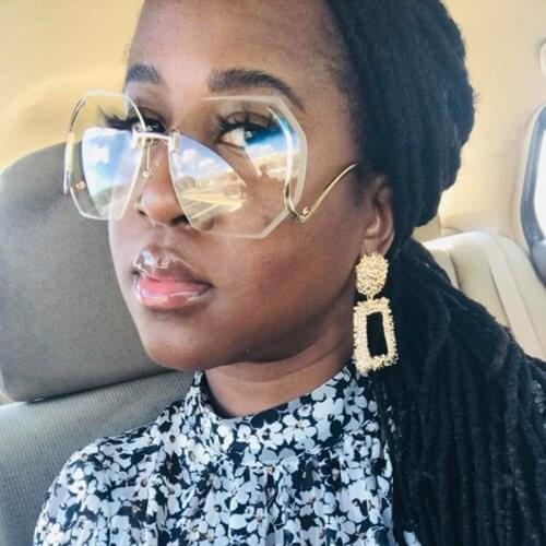 Trendy Women Elegant Brand Sunglasses Alloy Rimless Oversized Sun Glasses Female Retro Curved Leg Design Circle Gradient Shades