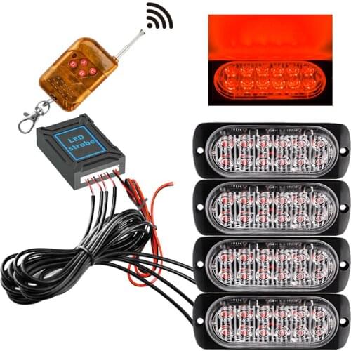 DC12-24V Strobe Lights with Remote Control 12LED Car Side Marker Lights For Pickups Trucks 16 Modes Warning Emergency Light Lamp