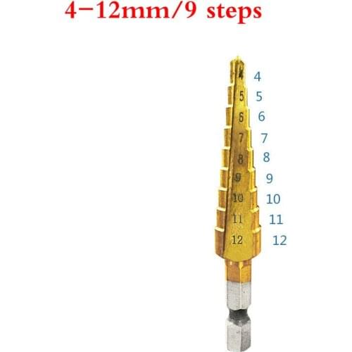 Hss Titanium Hexagonal handle Straight groove step drill 4-12mm Step Cone Cutting Tools Steel Woodworking Metal Drill