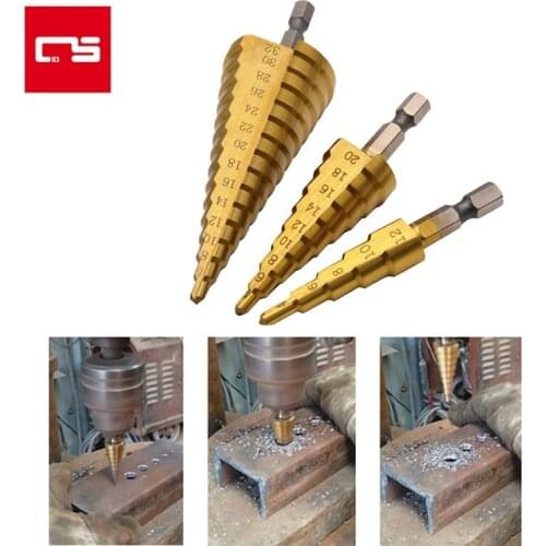 Drill Bits HSS Titanium Coated Groove Step Hole Cutter Drilling Power Tools Core Drill Bit Set for Wood Metal Plastic Dig Hole